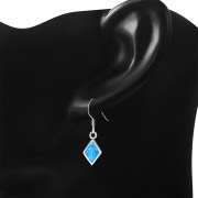 Synthetic Azure Blue Opal Rhombus Shape Silver Earrings, e403h